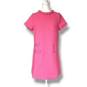 TUCKERNUCK Tweed Jackie Shift Dress Hot Pink Textured Mini Length Women's S